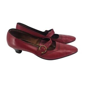 Vintage 1960's Red Brogue Style Wingtip Mary Jane Pump Heels Shoe Women's 8 B AA